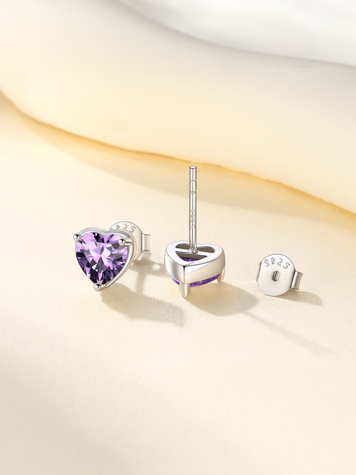 Aretes De Plata Para Mujer Aretes De Botón De Corazón De Plata Esterlina 925 Con Piedra De Nacimiento Regalo De Joyería De Cumpleaños