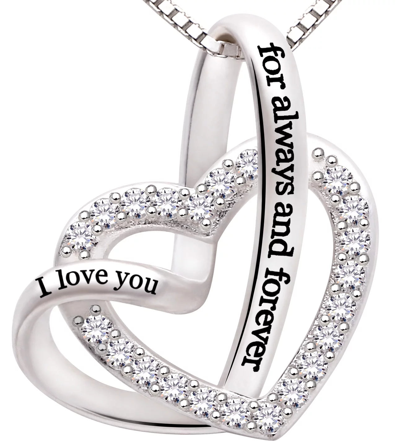Jewelry Collar De Plata Esterlina Con Corazón De Amor De Circonia Cúbica "Te Amo Por Siempre Y Para Siempre"