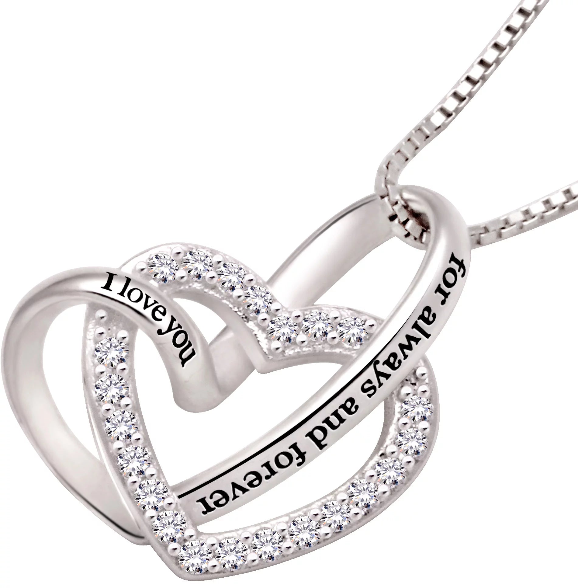 Jewelry Collar De Plata Esterlina Con Corazón De Amor De Circonia Cúbica "Te Amo Por Siempre Y Para Siempre"