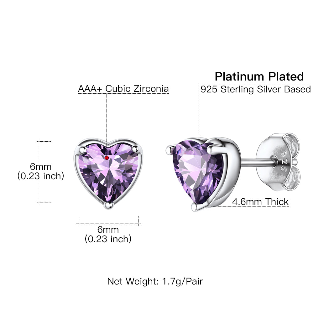 Aretes De Plata Para Mujer Aretes De Botón De Corazón De Plata Esterlina 925 Con Piedra De Nacimiento Regalo De Joyería De Cumpleaños