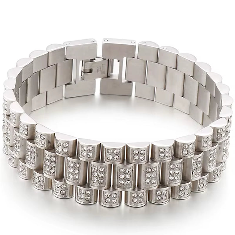 IceLink™ 18MM Gold Strap Chain Bracelet – Street Style Meets Statement Shine