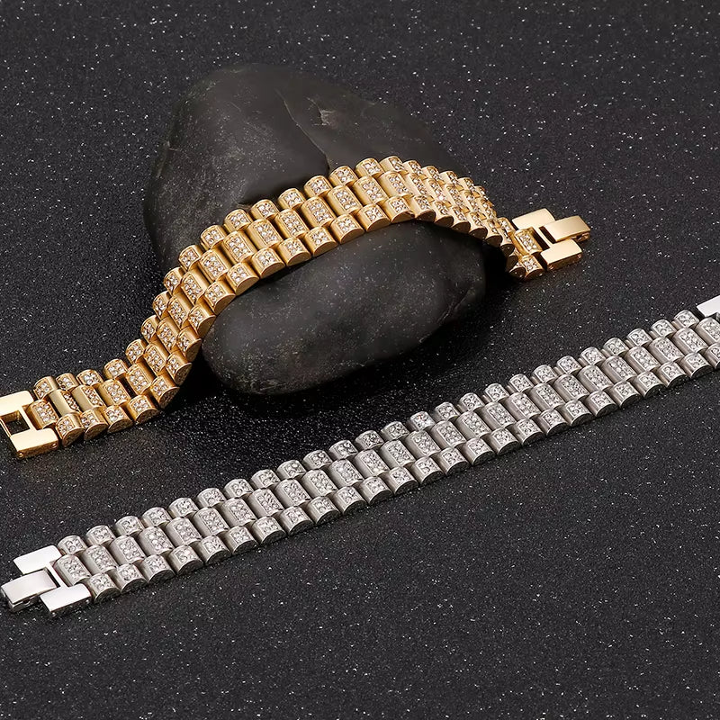 IceLink™ 18MM Gold Strap Chain Bracelet – Street Style Meets Statement Shine