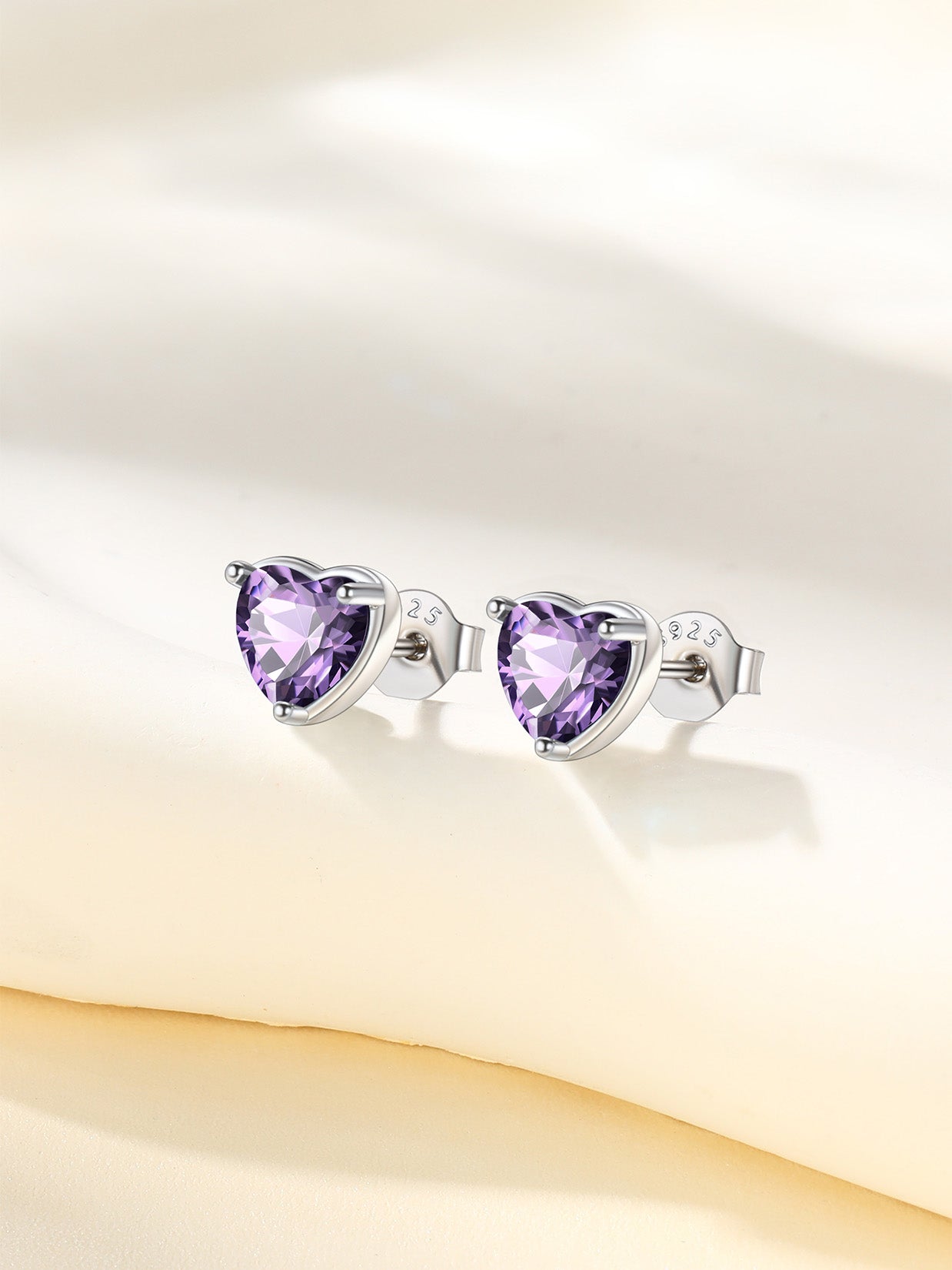 Aretes De Plata Para Mujer Aretes De Botón De Corazón De Plata Esterlina 925 Con Piedra De Nacimiento Regalo De Joyería De Cumpleaños