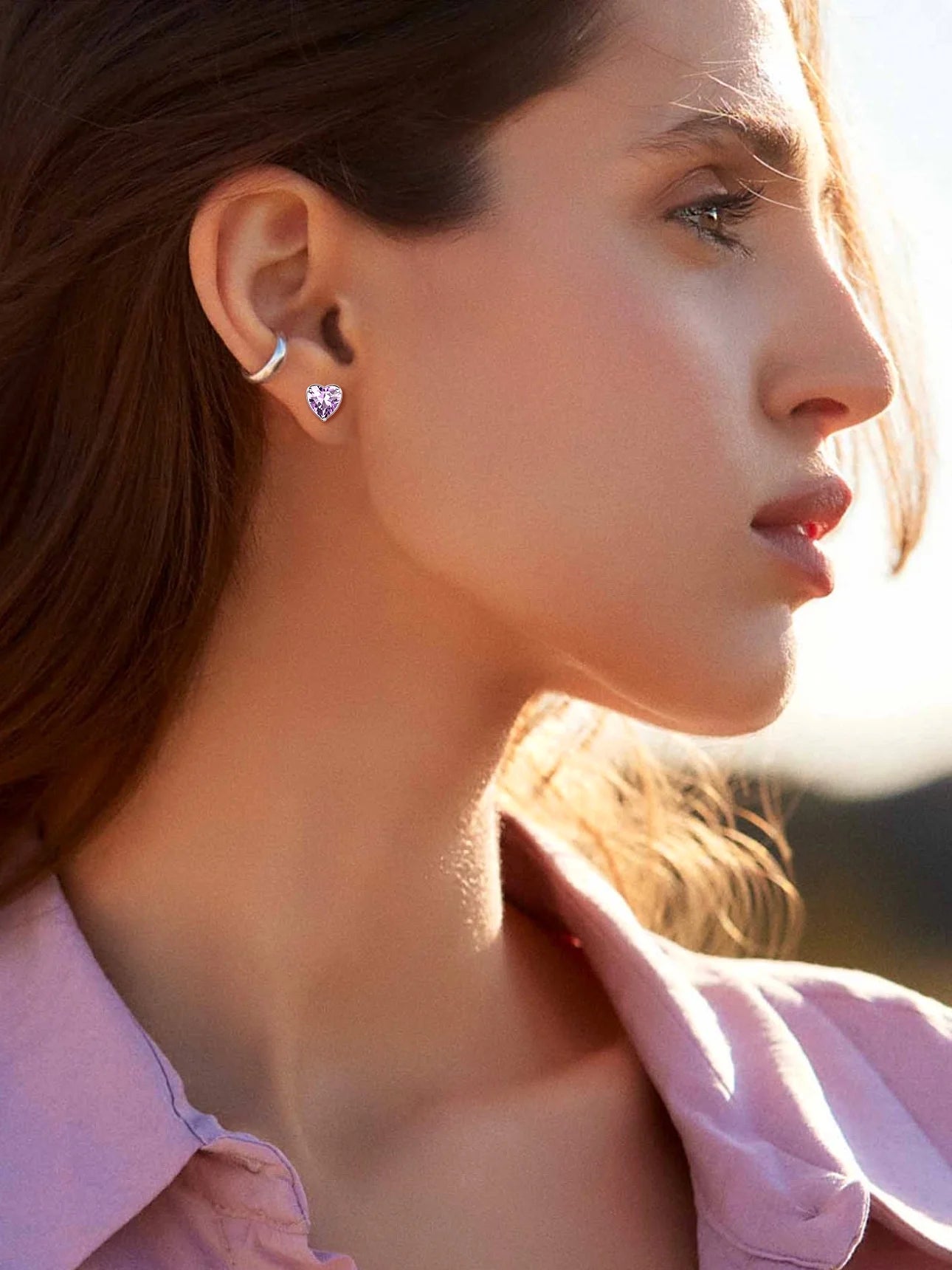 Aretes De Plata Para Mujer Aretes De Botón De Corazón De Plata Esterlina 925 Con Piedra De Nacimiento Regalo De Joyería De Cumpleaños